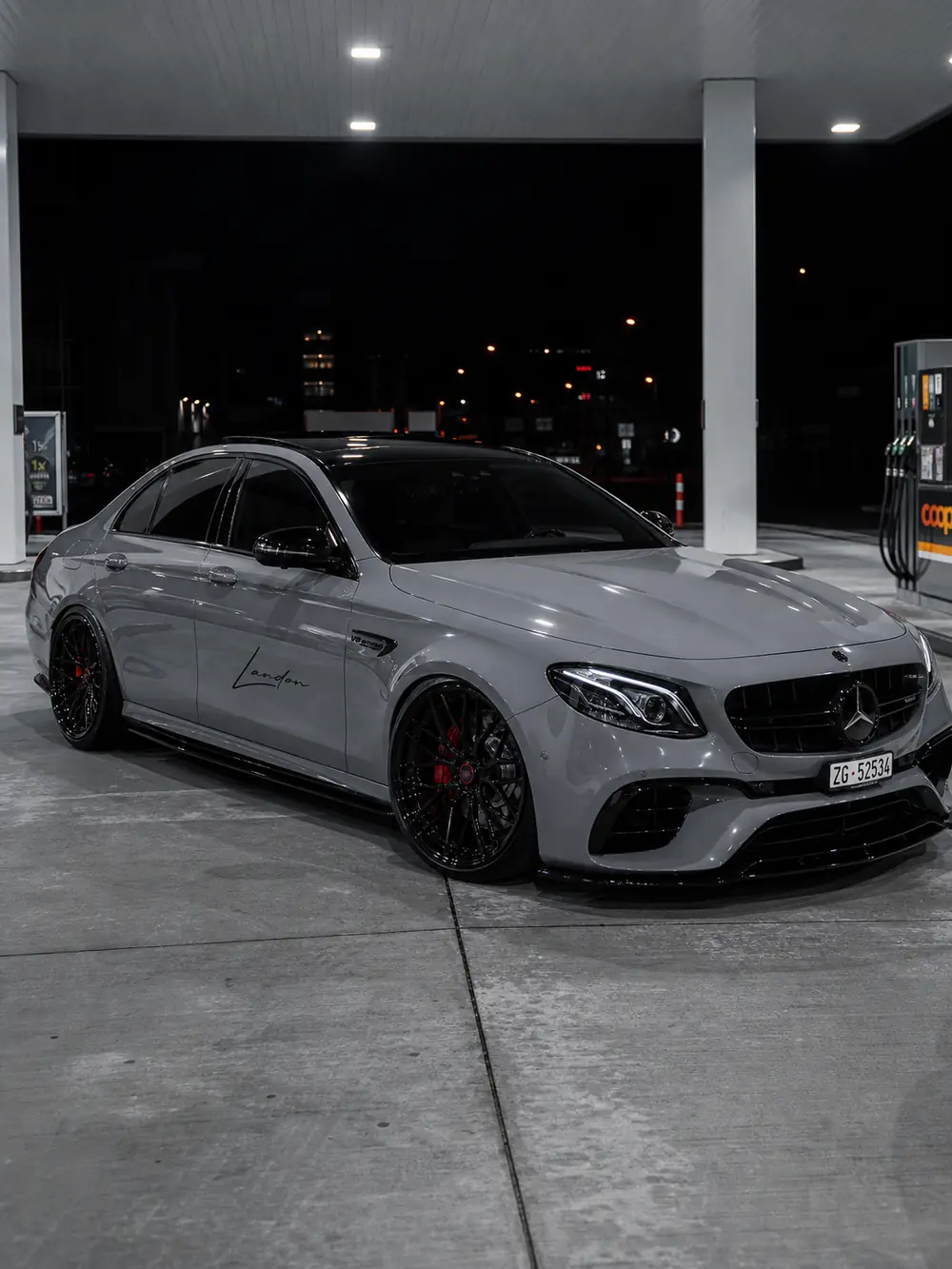 Landon signature UV DTF sticker on grey Mercedes