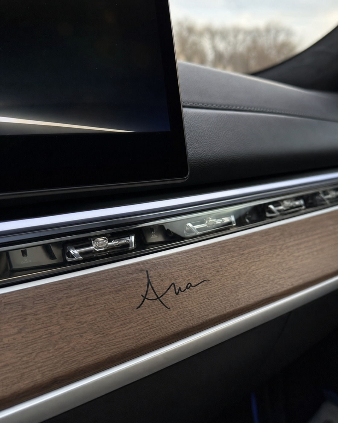 Ava signature applied to wood dashboard trim